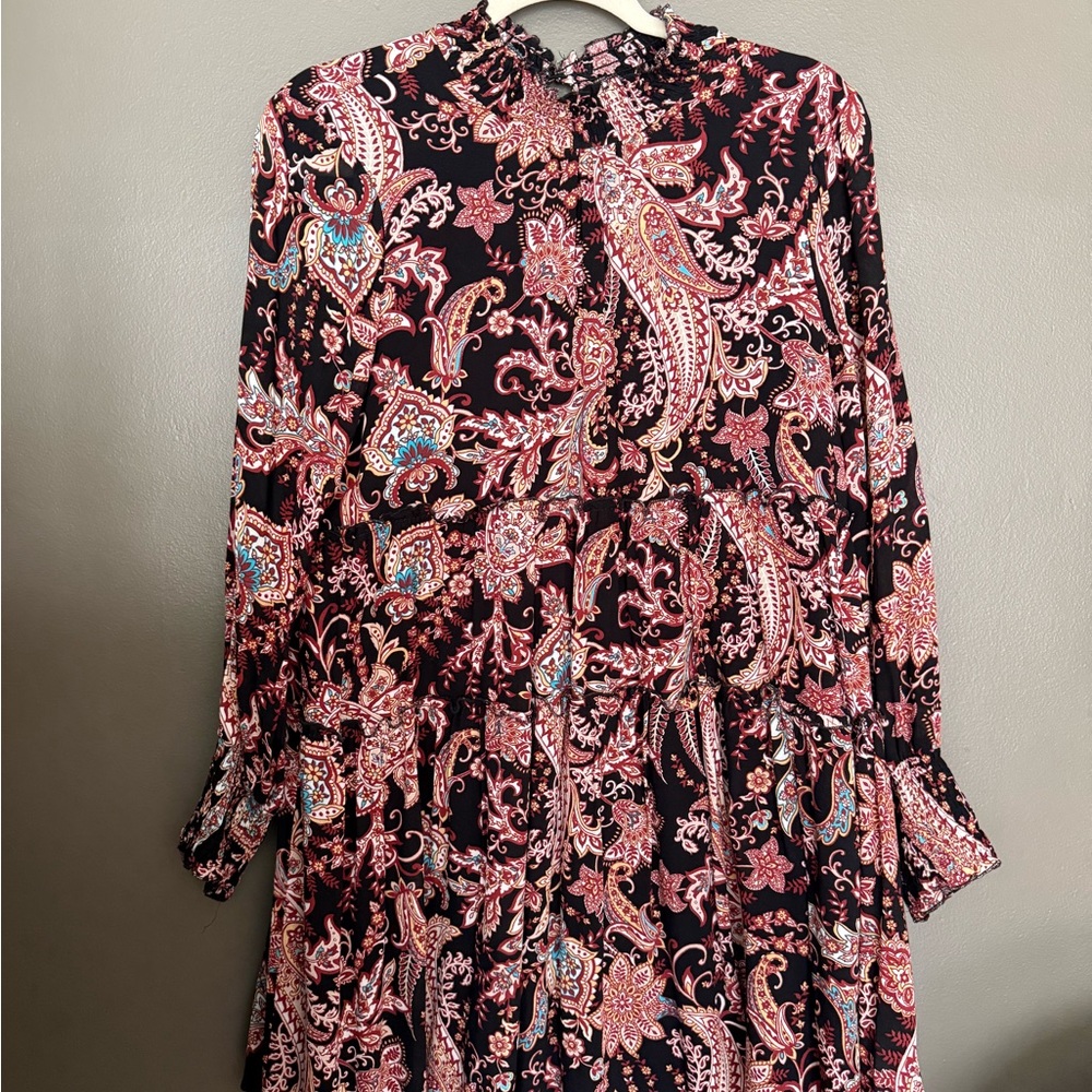 Anthropologie Black and Pink Paisley Long Sleeve Dress